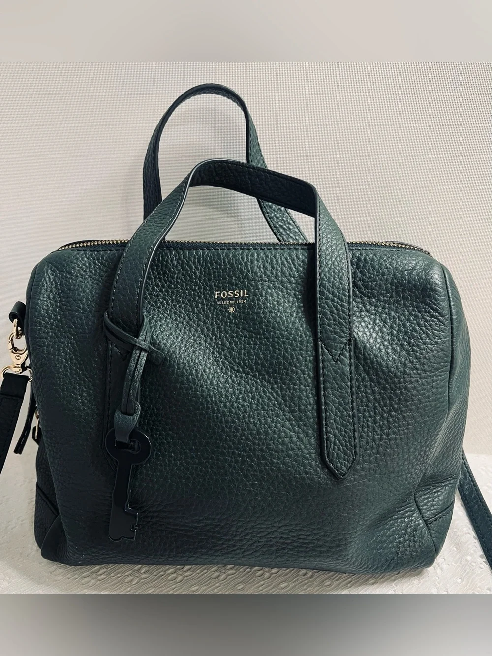 FOSSIL Sydney Satchel- Pine Green Shoulder Crossbody Handbag Keyfob